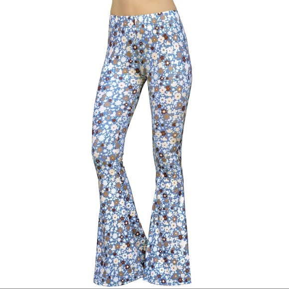 Blue floral bell bottom pants - Picture 2 of 4